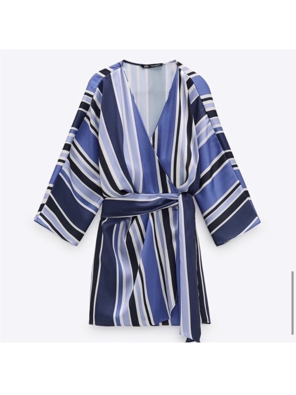 Zara Satin Striped Skort Romper Blue White Wrap V Neck NWT Size Small - Picture 2 of 16
